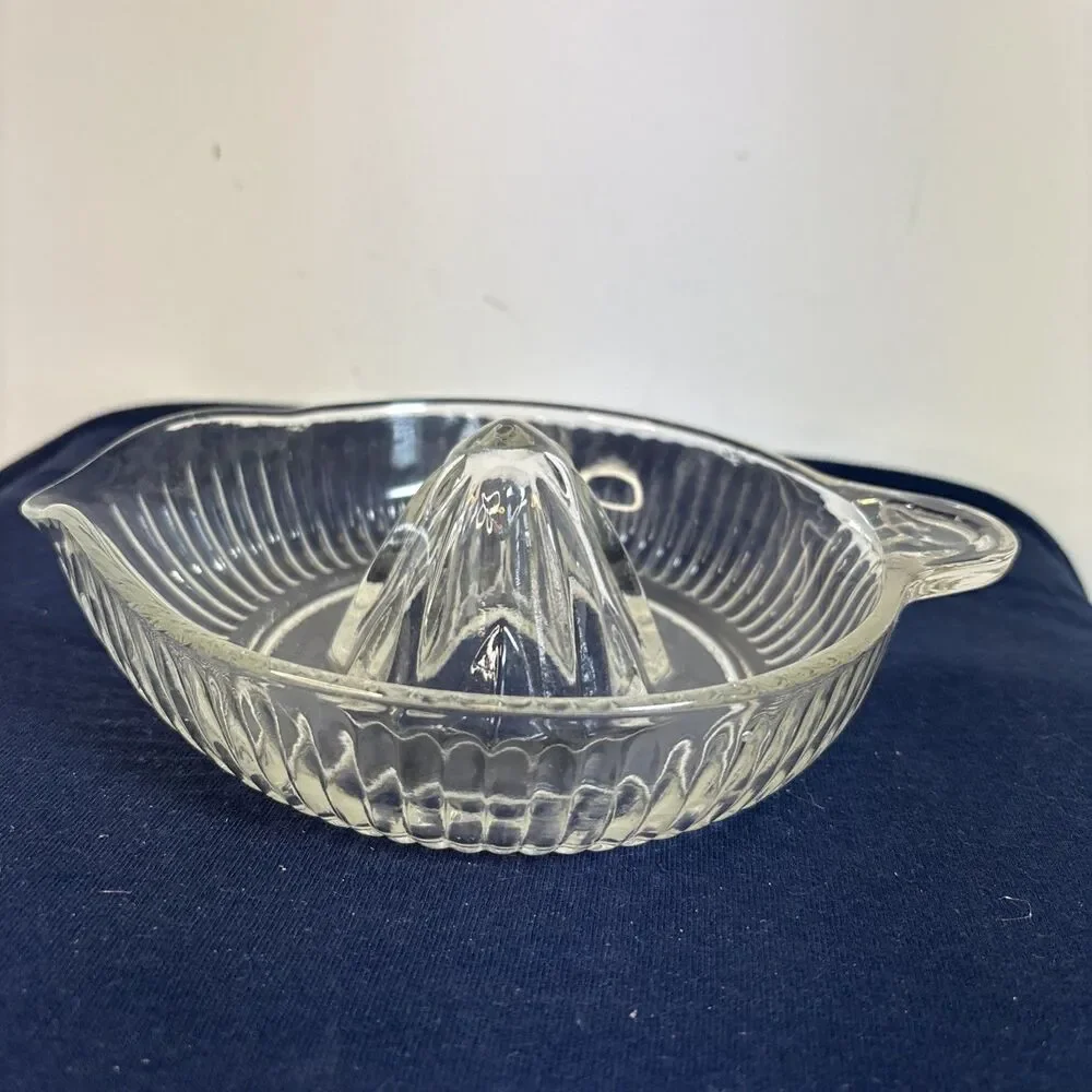Vintage Clear Pressed Glass Citrus Juicer Reamer with Handle and Spout